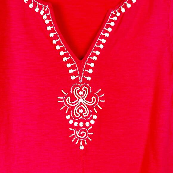 Lilly Pulitzer Eliana Tunic Top Coral/White Beaded Roll Sleeves Womens Size XS - Picture 12 of 12